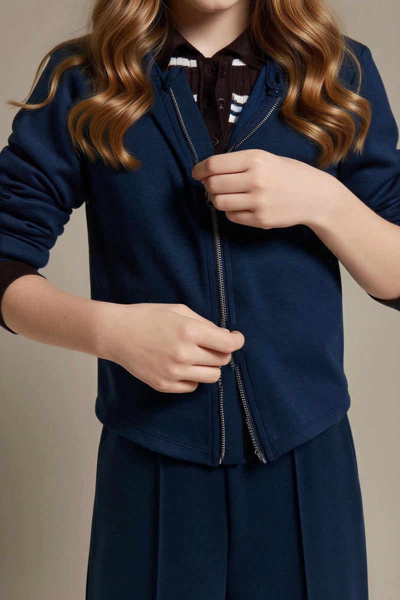 DeFacto Blue Girl Girl Zipped Modal Zip-Up Sweatshirt Casual - Image 4